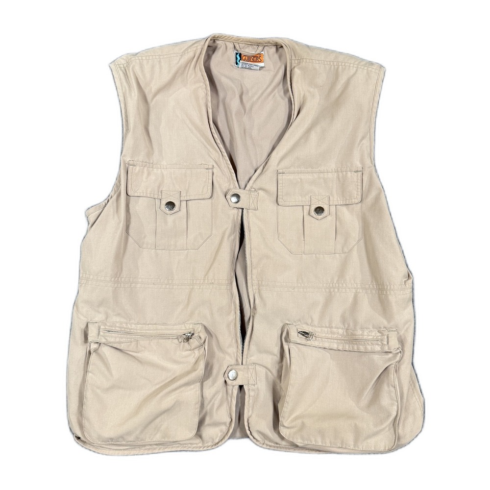 Gullivers Mens Khaki Utility Fishing Vest L Tan Multi Pocket Gorpcore Outdoor